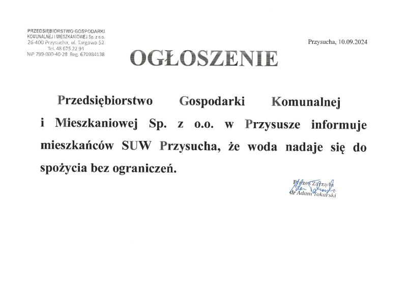  Informacja dla odbiorców wody 