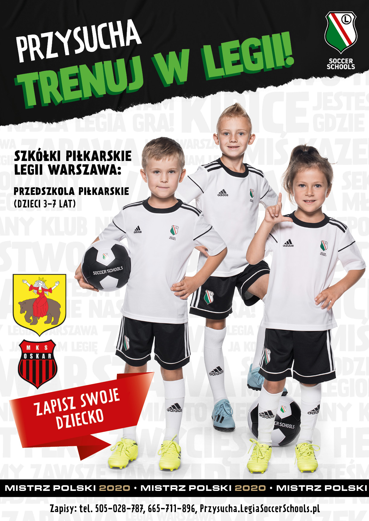 Plakat promujący szkółkę piłkarską Legii Warszawa w Przysusze